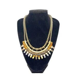 Vintage Express Multi Color Rhinestone Bib Necklace Gold Tone B#6